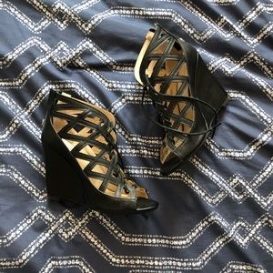 Black lace up wedges